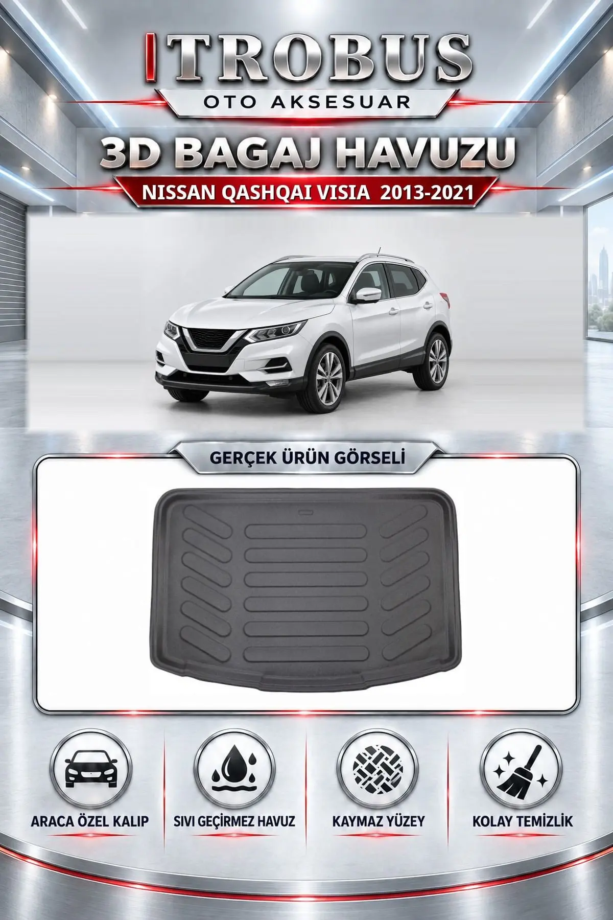 Nissan Qashqai 2013-2021 Visia Araca Özel 3D Bagaj Havuzu