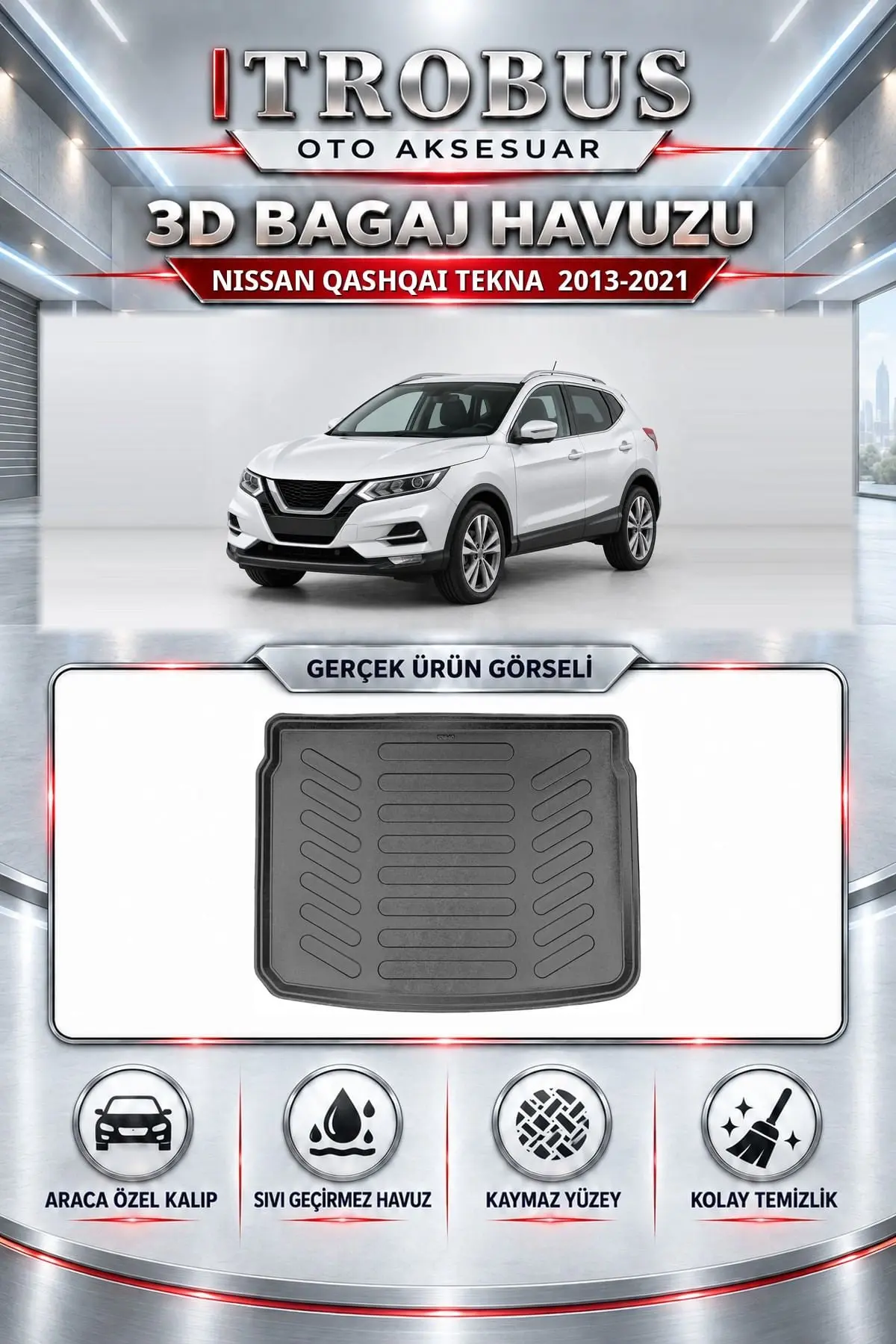 Nissan Qashqai 2013-2021 Tekna Araca Özel 3D Bagaj Havuzu