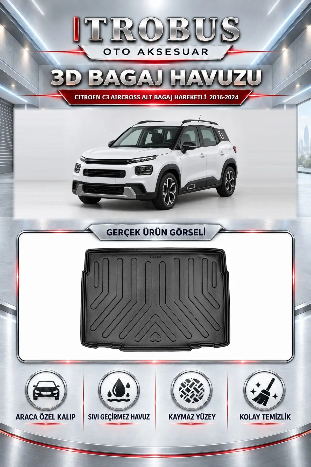 Citroen C3 Aircross 2016-2024 Alt Bagaj Hareketli Araca Özel 3D Bagaj Havuzu