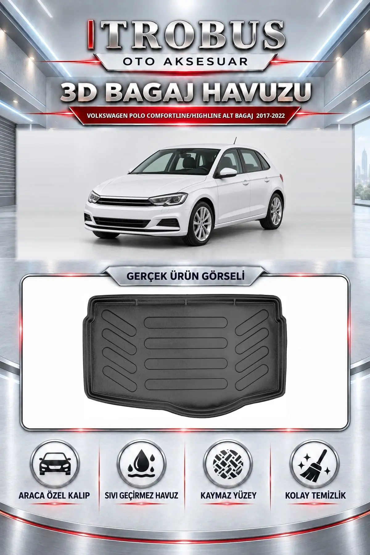 Volkswagen Polo 2017-2022 Comfortline/Highline Alt Bagaj Araca Özel 3D Bagaj Havuzu