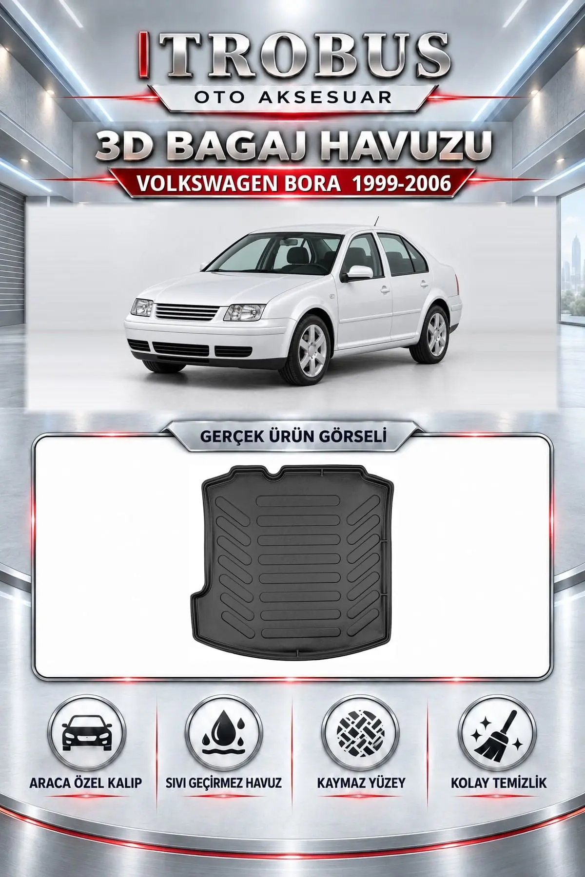 Volkswagen Bora 1999-2006 Araca Özel 3D Bagaj Havuzu