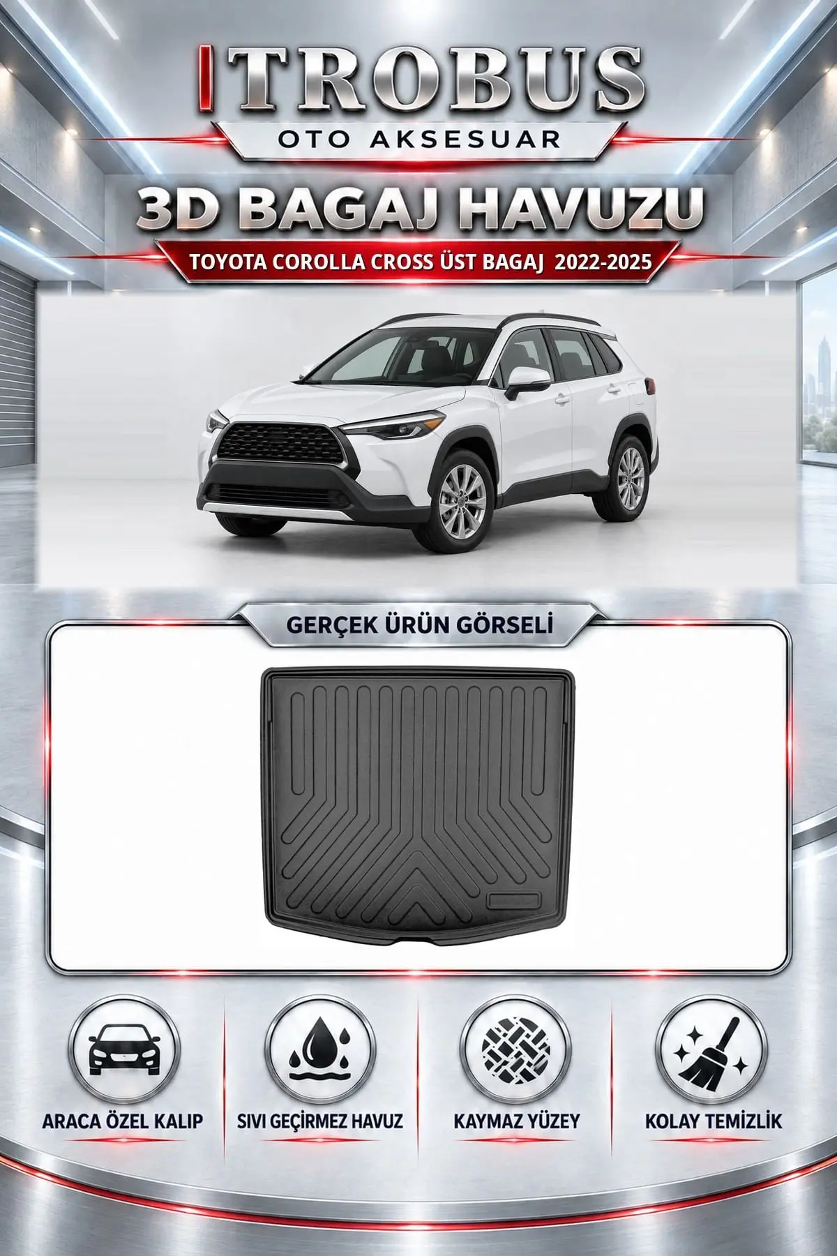 Toyota Corolla Cross 2022-2025 Üst Bagaj Araca Özel 3D Bagaj Havuzu
