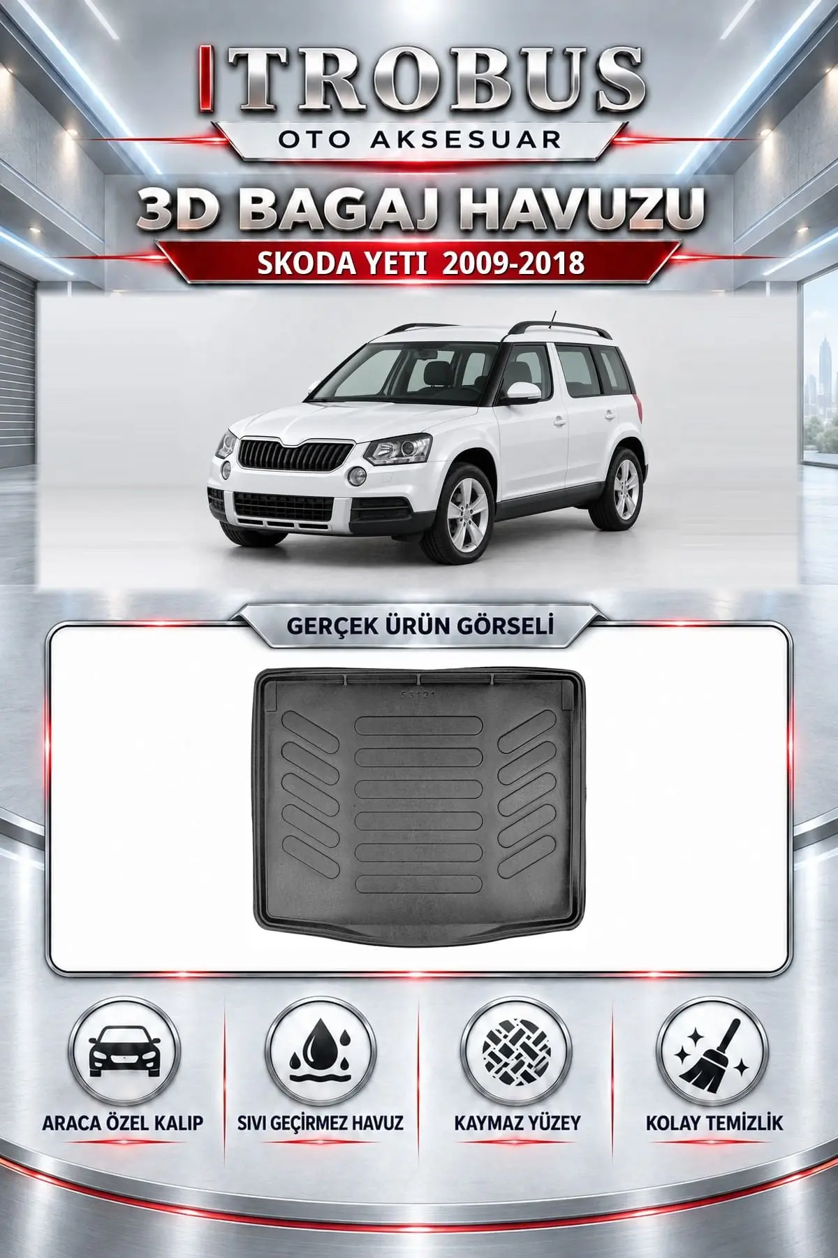 Skoda Yeti 2009-2018 Araca Özel 3D Bagaj Havuzu