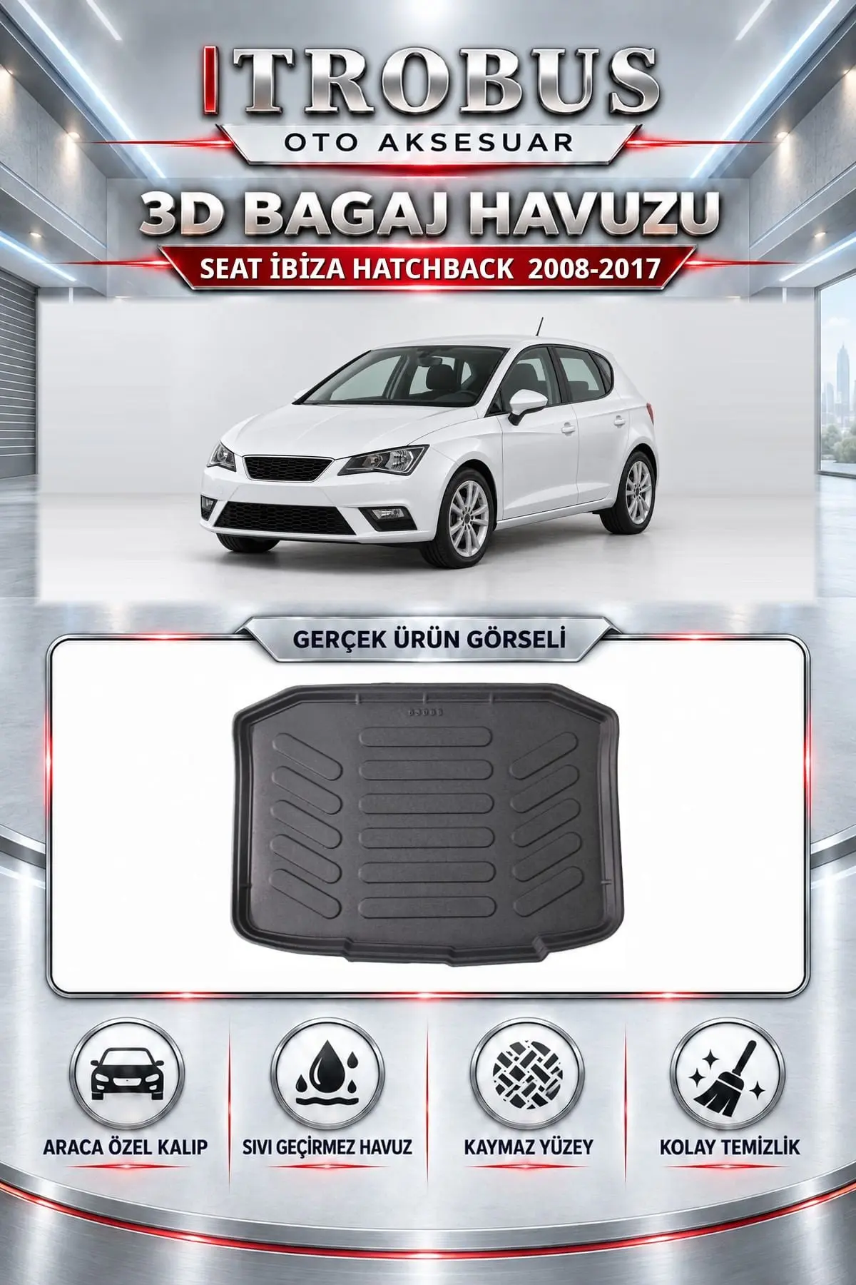 Seat İbiza 2008-2017 Hatchback Araca Özel 3D Bagaj Havuzu
