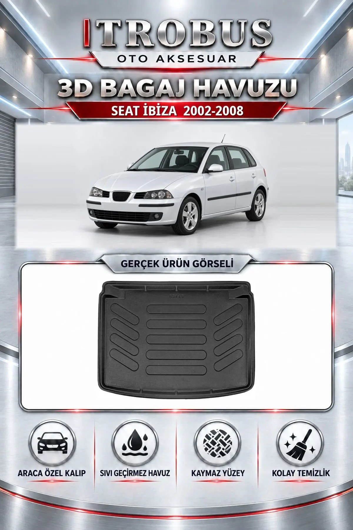 Seat İbiza 2002-2008 Araca Özel 3D Bagaj Havuzu