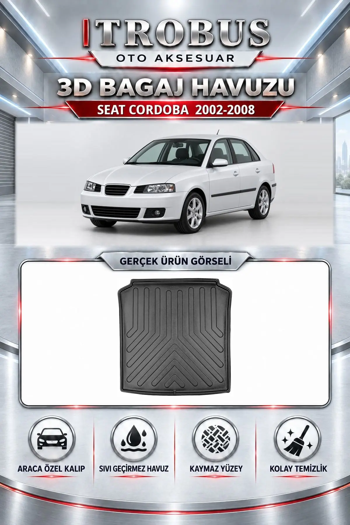 Seat Cordoba 2002-2008 Araca Özel 3D Bagaj Havuzu
