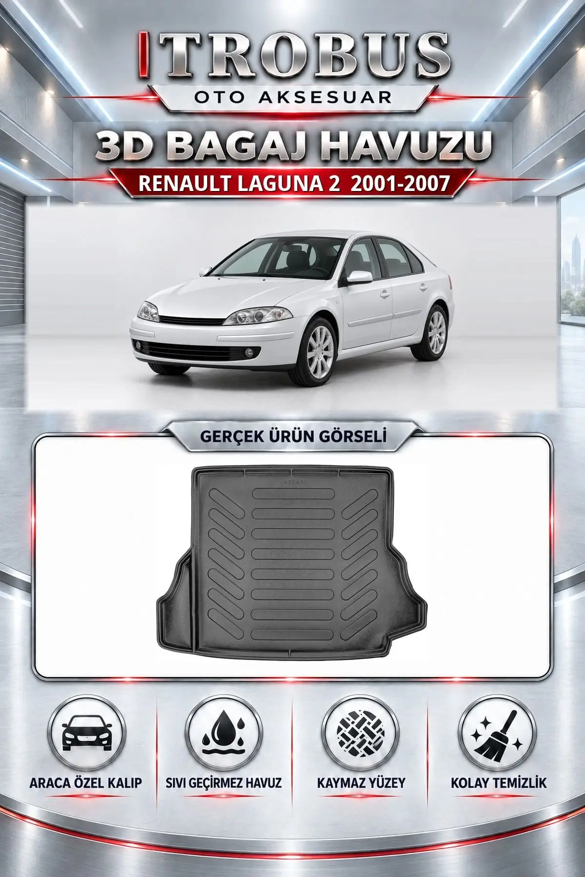 Renault Laguna 2 2001-2007 Araca Özel 3D Bagaj Havuzu