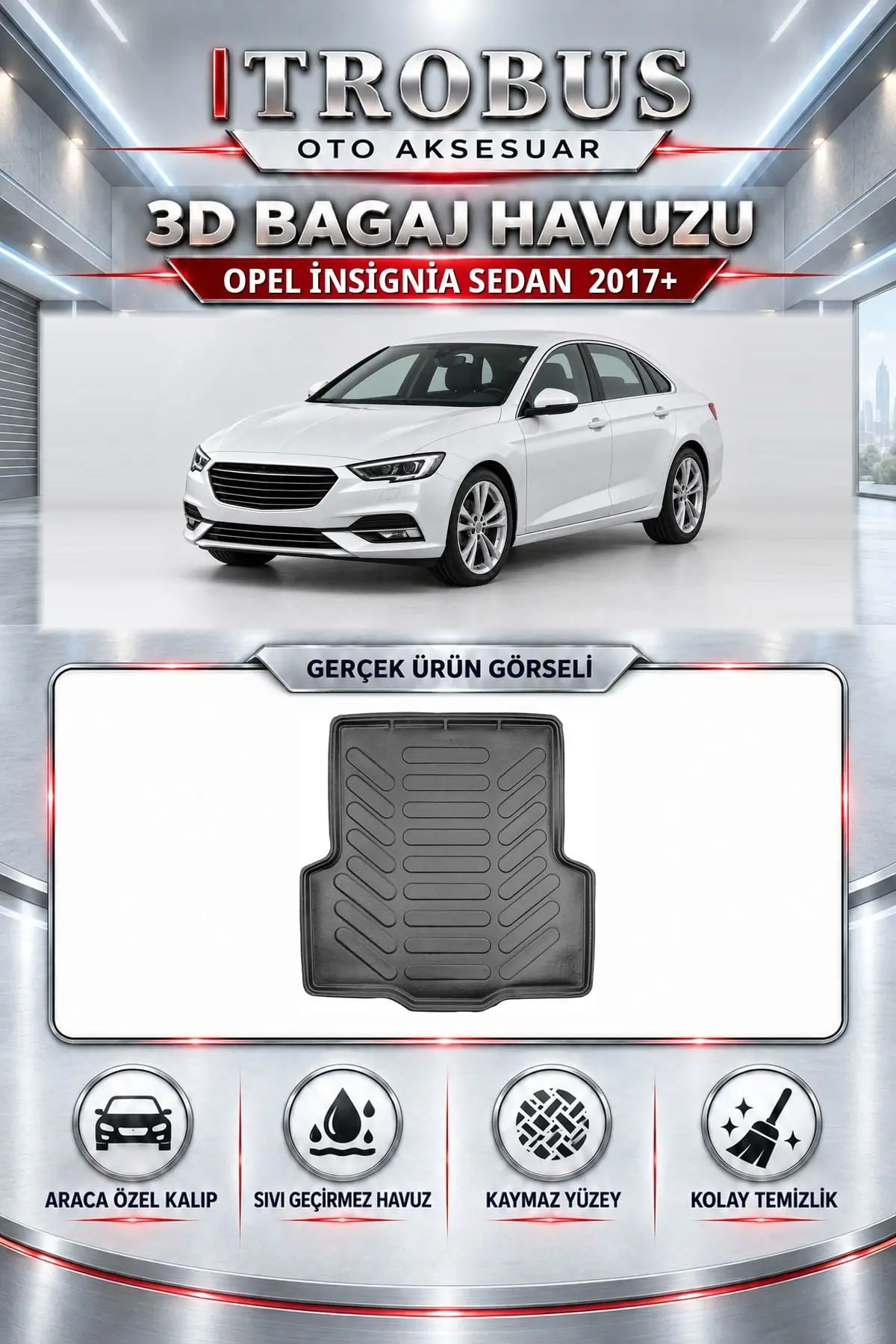 Opel İnsignia 2017 Sonrası Sedan Araca Özel 3D Bagaj Havuzu
