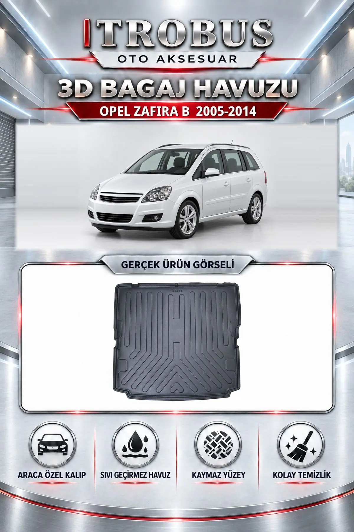 Opel Zafira B 2005-2014 Araca Özel 3D Bagaj Havuzu