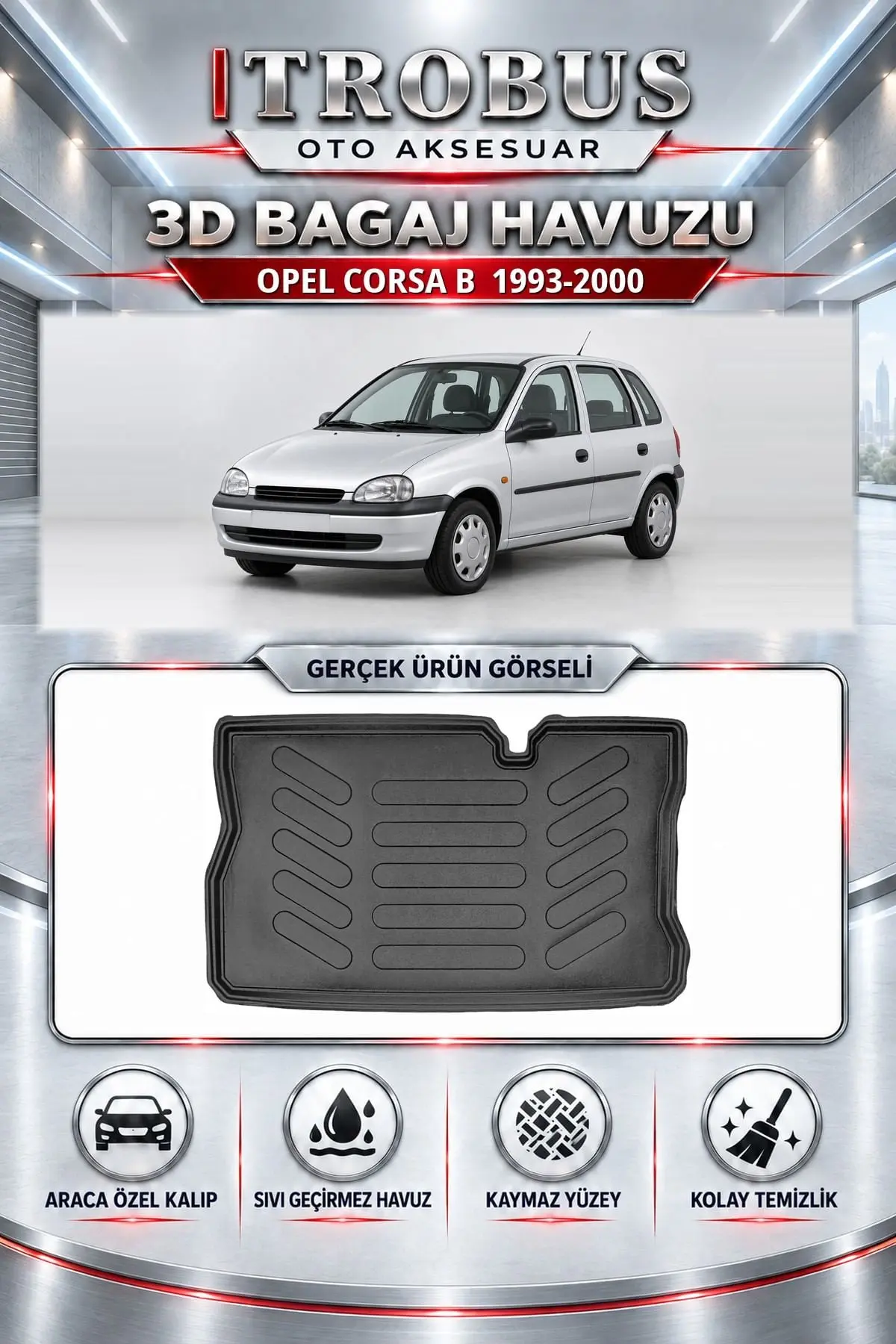 Opel Corsa B 1993-2000 Araca Özel 3D Bagaj Havuzu