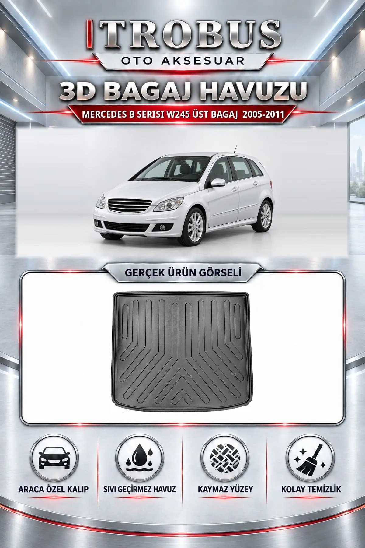 Mercedes-Benz B Serisi 2005-2011 W245 Üst Bagaj Araca Özel 3D Bagaj Havuzu