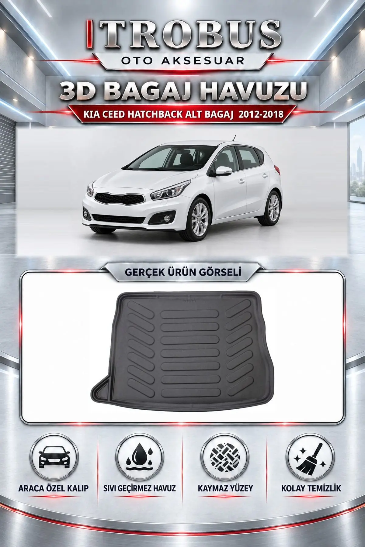 Kia Ceed 2012-2018 Hatchback Alt Bagaj Araca Özel 3D Bagaj Havuzu