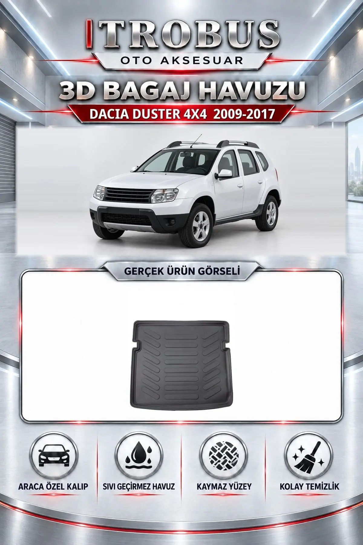 Dacia Duster 2009-2017 4x4 Araca Özel 3D Bagaj Havuzu