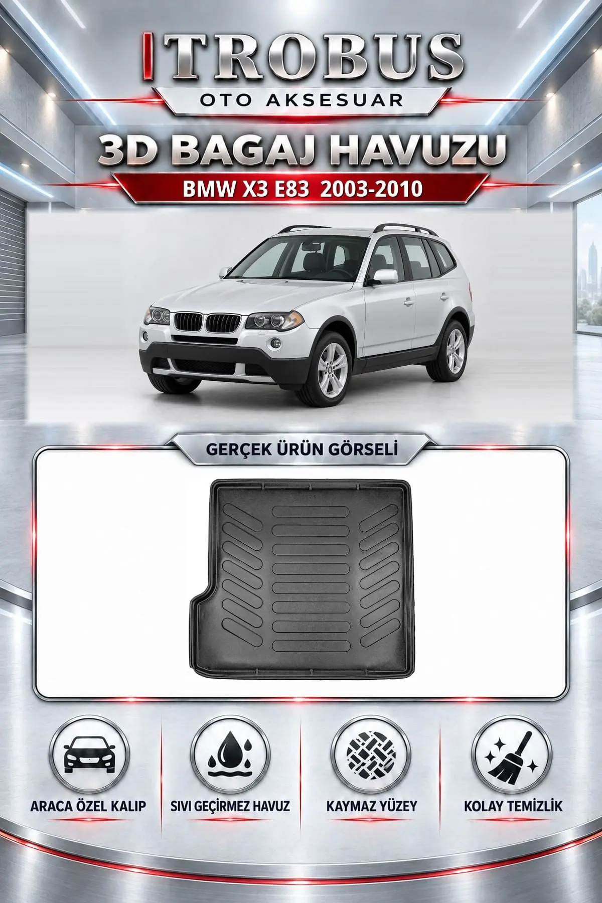 BMW X3 E83 2003-2010 Araca Özel 3D Bagaj Havuzu