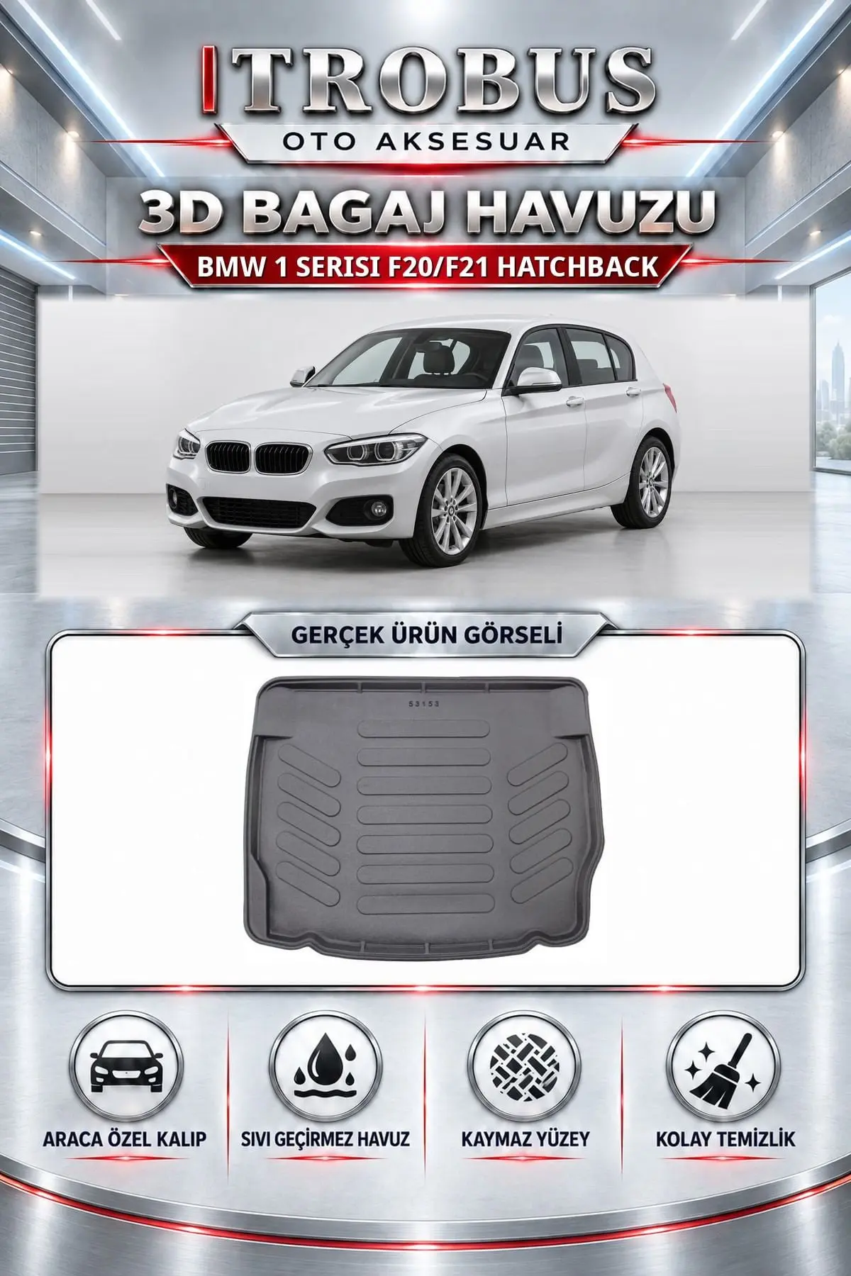 BMW 1 Serisi F20/F21 Hatchback Araca Özel 3D Bagaj Havuzu