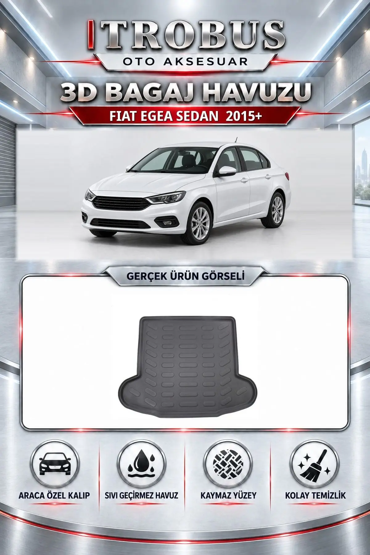 Fiat Egea 2015 Sonrası Sedan Araca Özel 3D Bagaj Havuzu