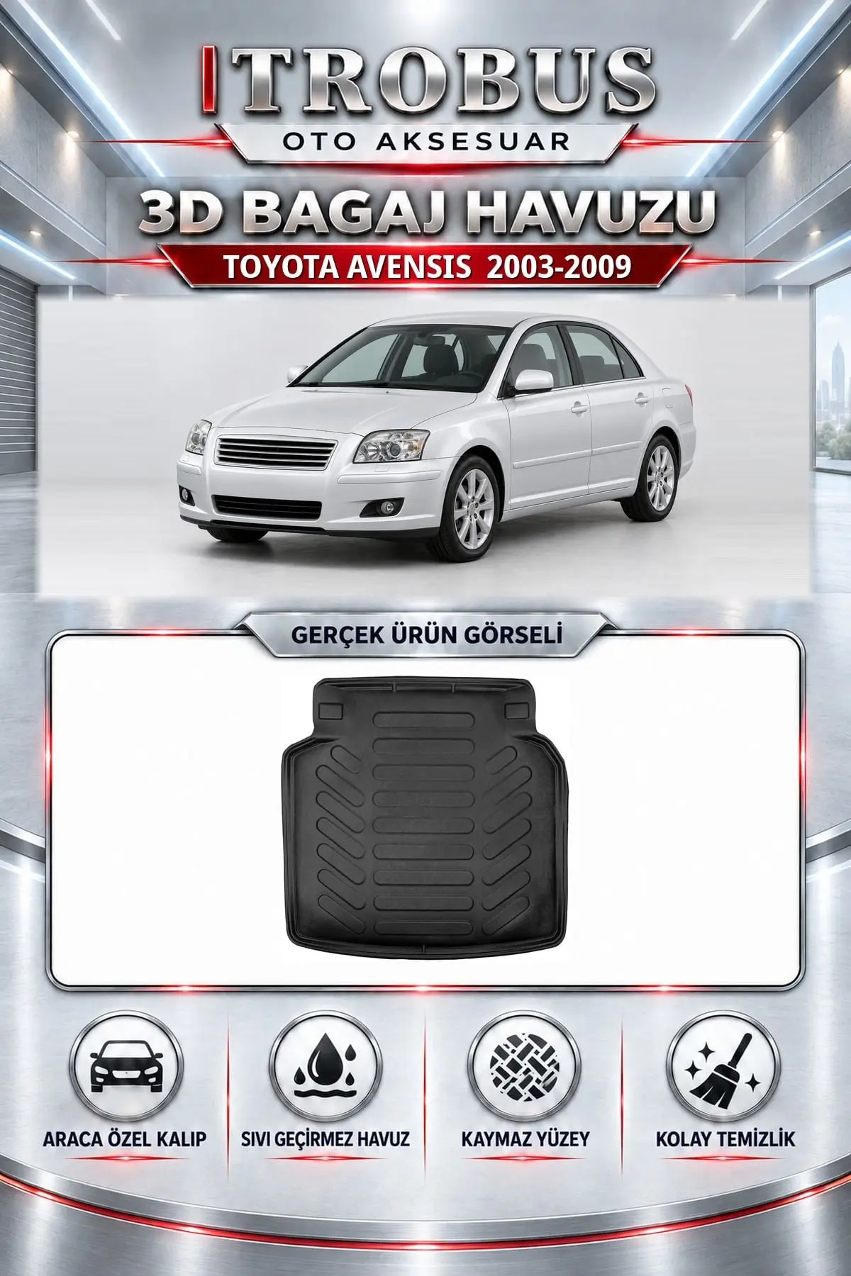 Toyota Avensis 2003-2009 Araca Özel 3D Bagaj Havuzu
