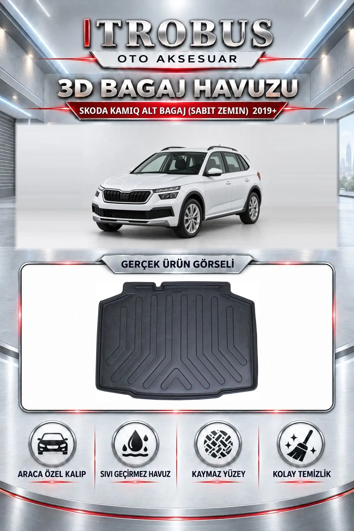 Skoda Kamiq 2019 Sonrası Alt Bagaj (Sabit zemin) Araca Özel 3D Bagaj Havuzu