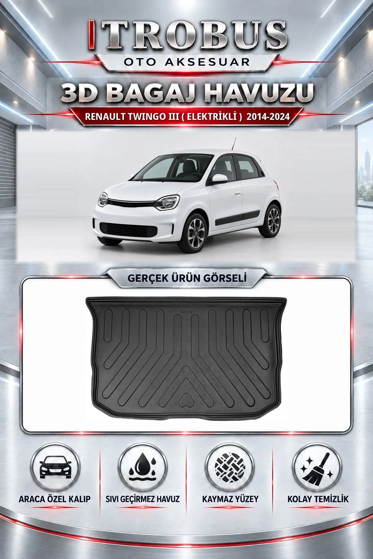 Renault Twingo III ( Elektrikli ) 2014-2024 Araca Özel 3D Bagaj Havuzu