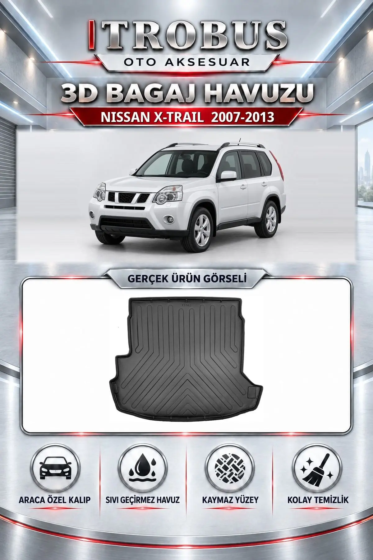 Nissan X-Trail 2007-2013 Araca Özel 3D Bagaj Havuzu