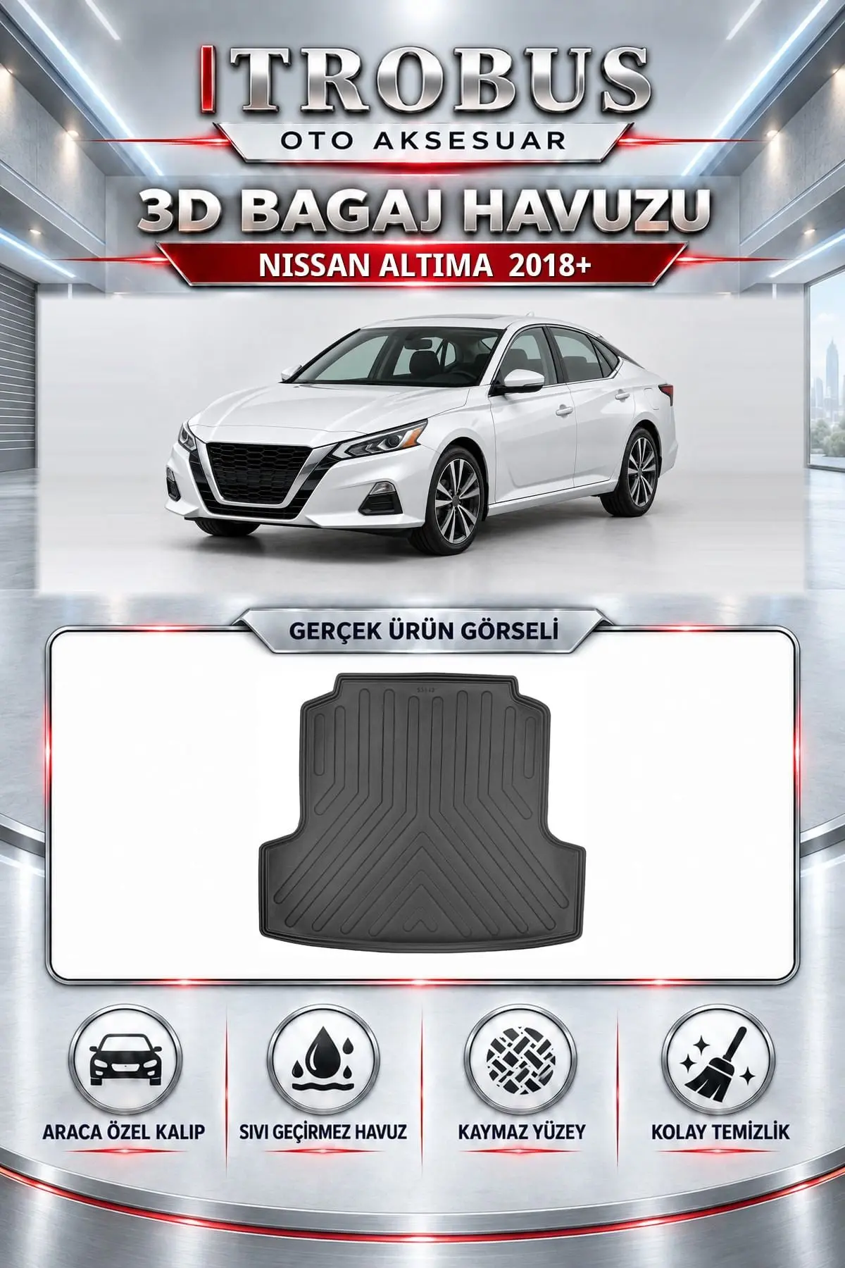 Nissan Altima 2018 Sonrası Araca Özel 3D Bagaj Havuzu