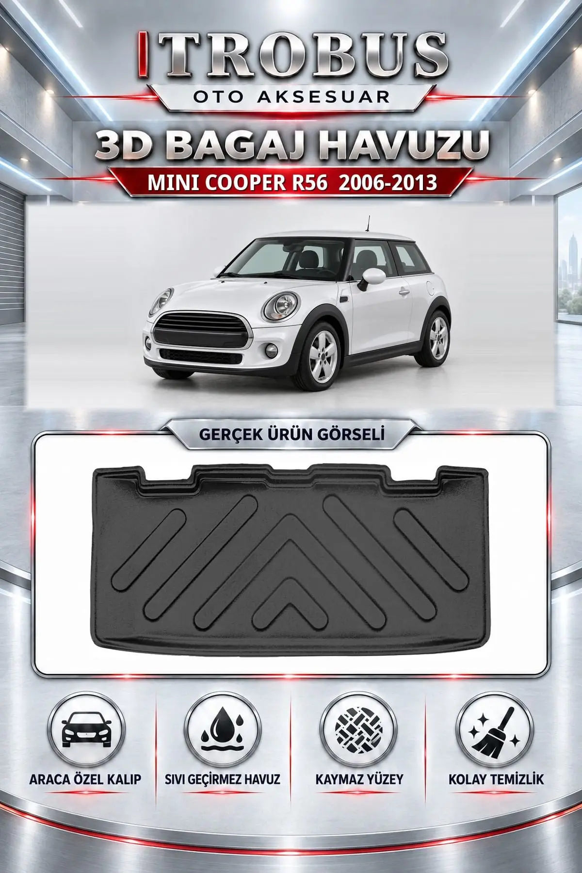 Mini Cooper R56 2006-2013 Araca Özel 3D Bagaj Havuzu
