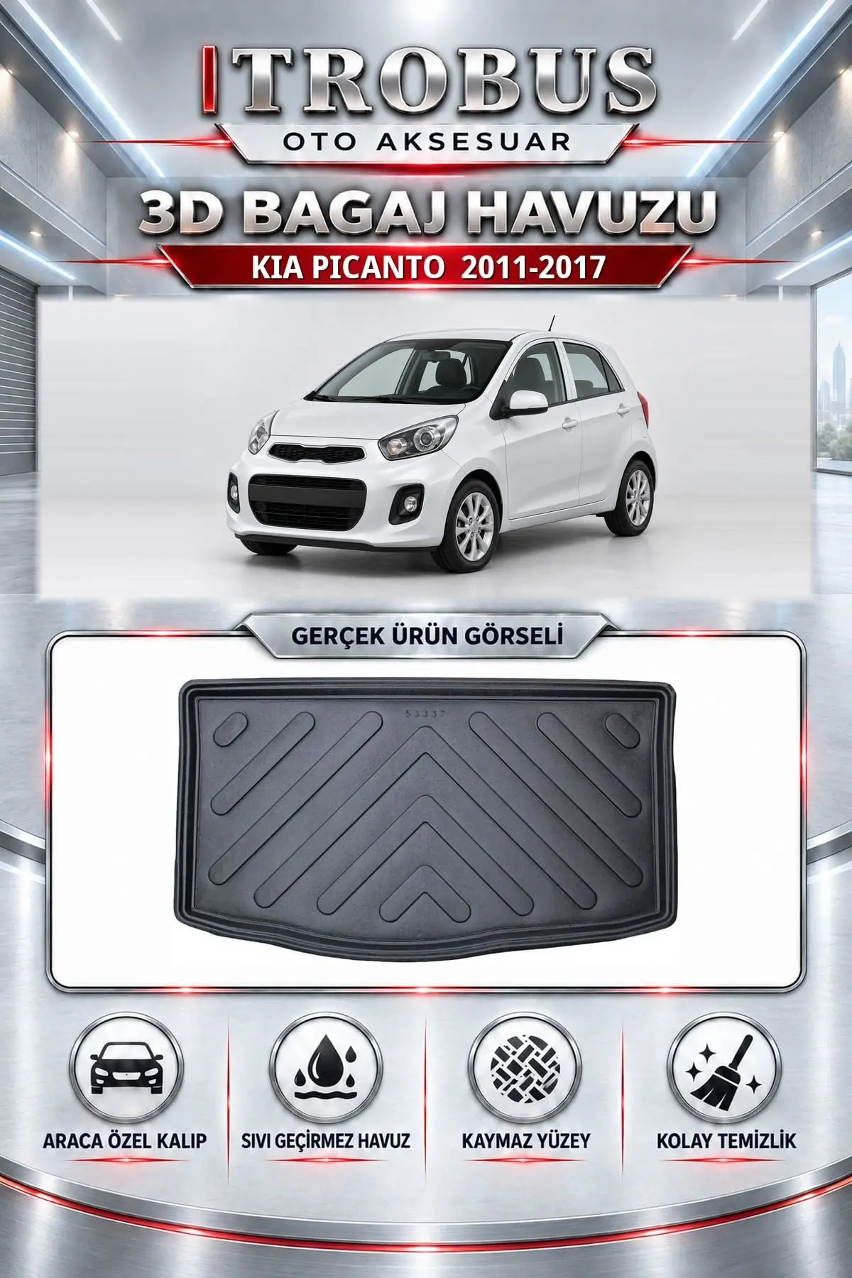 Kia Picanto 2011-2017 Araca Özel 3D Bagaj Havuzu