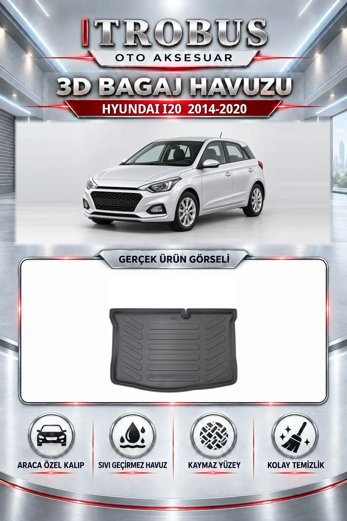 Hyundai i20 2014-2020 Araca Özel 3D Bagaj Havuzu