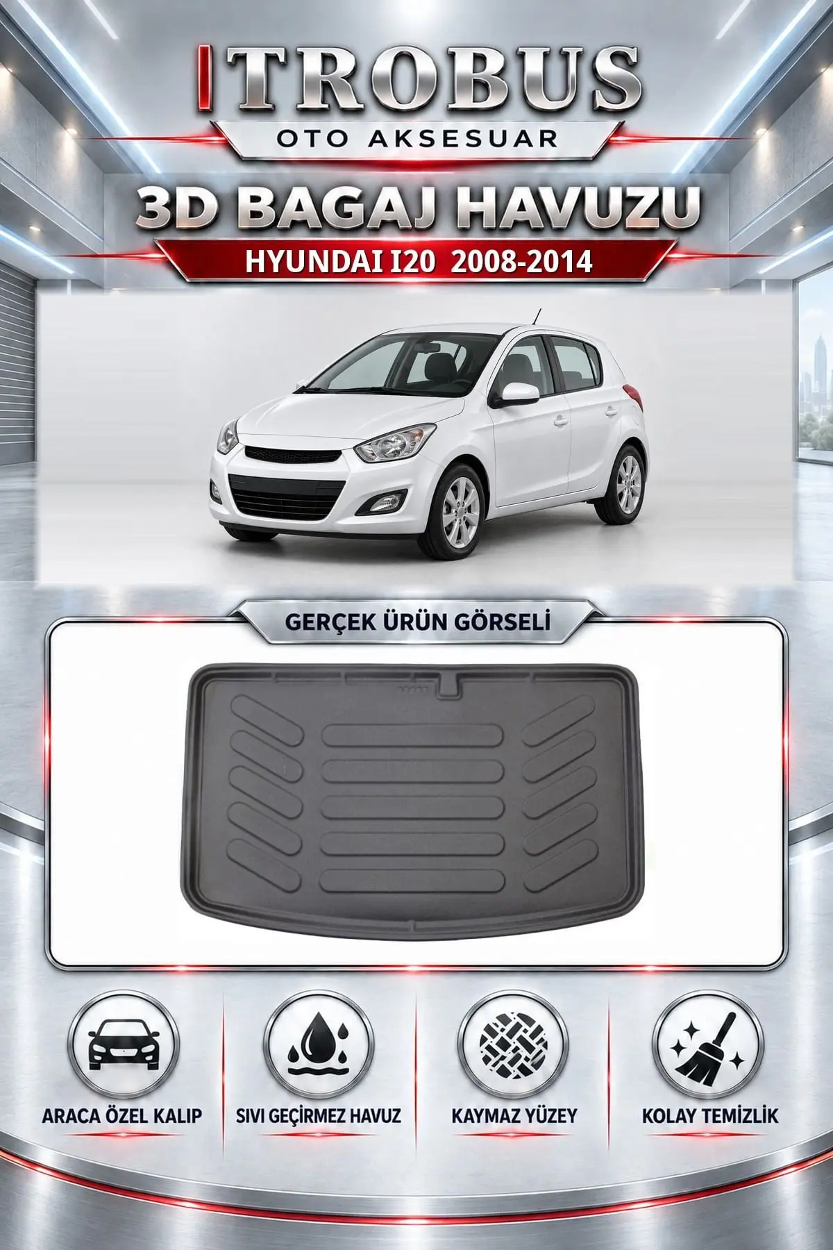 Hyundai i20 2008-2014 Araca Özel 3D Bagaj Havuzu