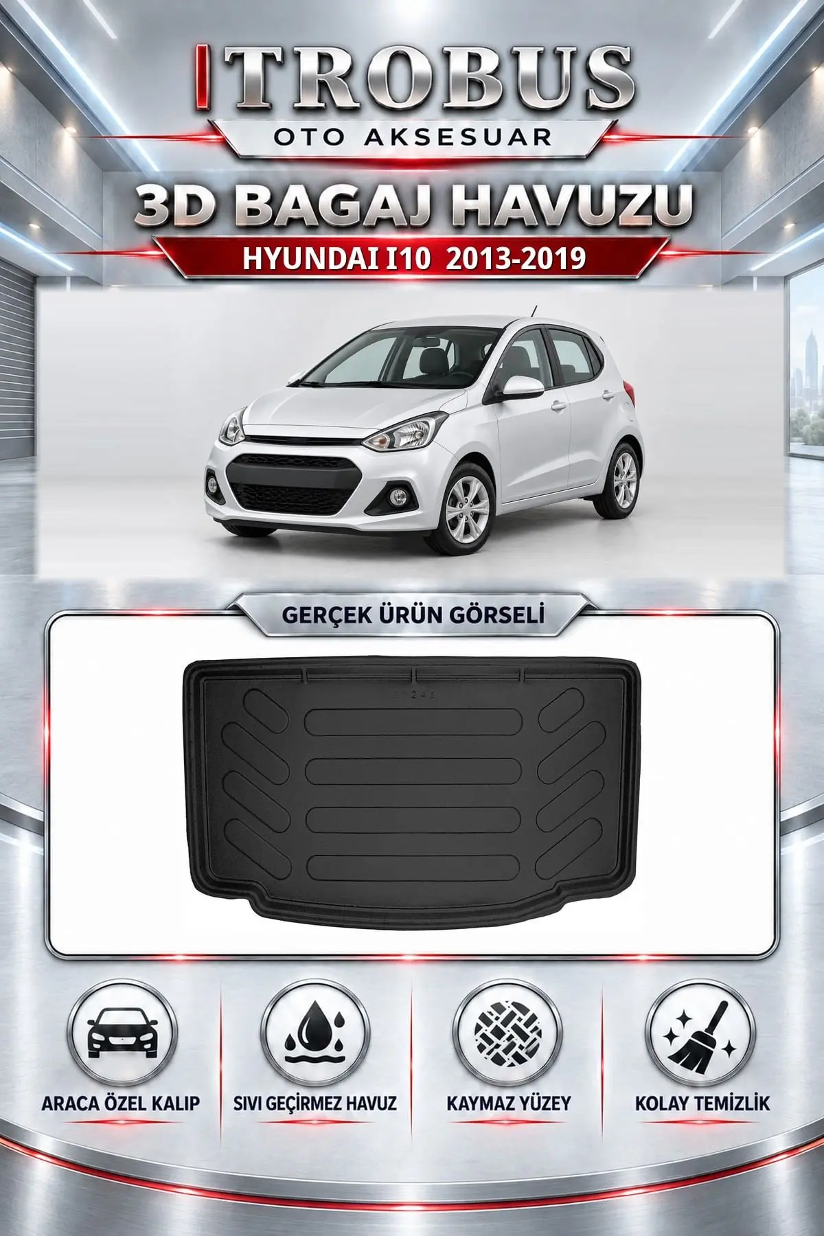 Hyundai i10 2013-2019 Araca Özel 3D Bagaj Havuzu