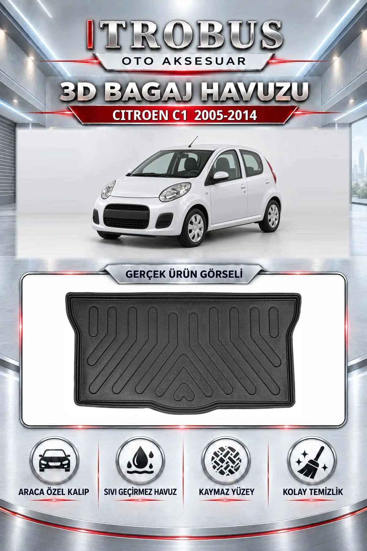 Citroen C1 2005-2014 Araca Özel 3D Bagaj Havuzu