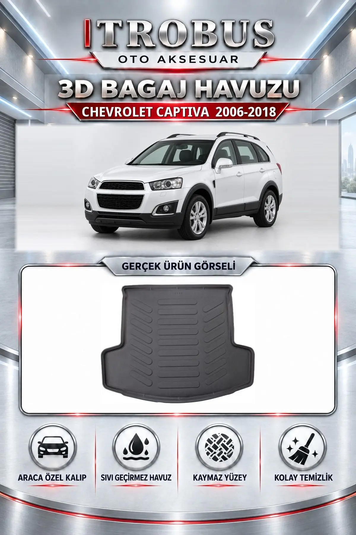 Chevrolet Captiva 2006-2018 Araca Özel 3D Bagaj Havuzu
