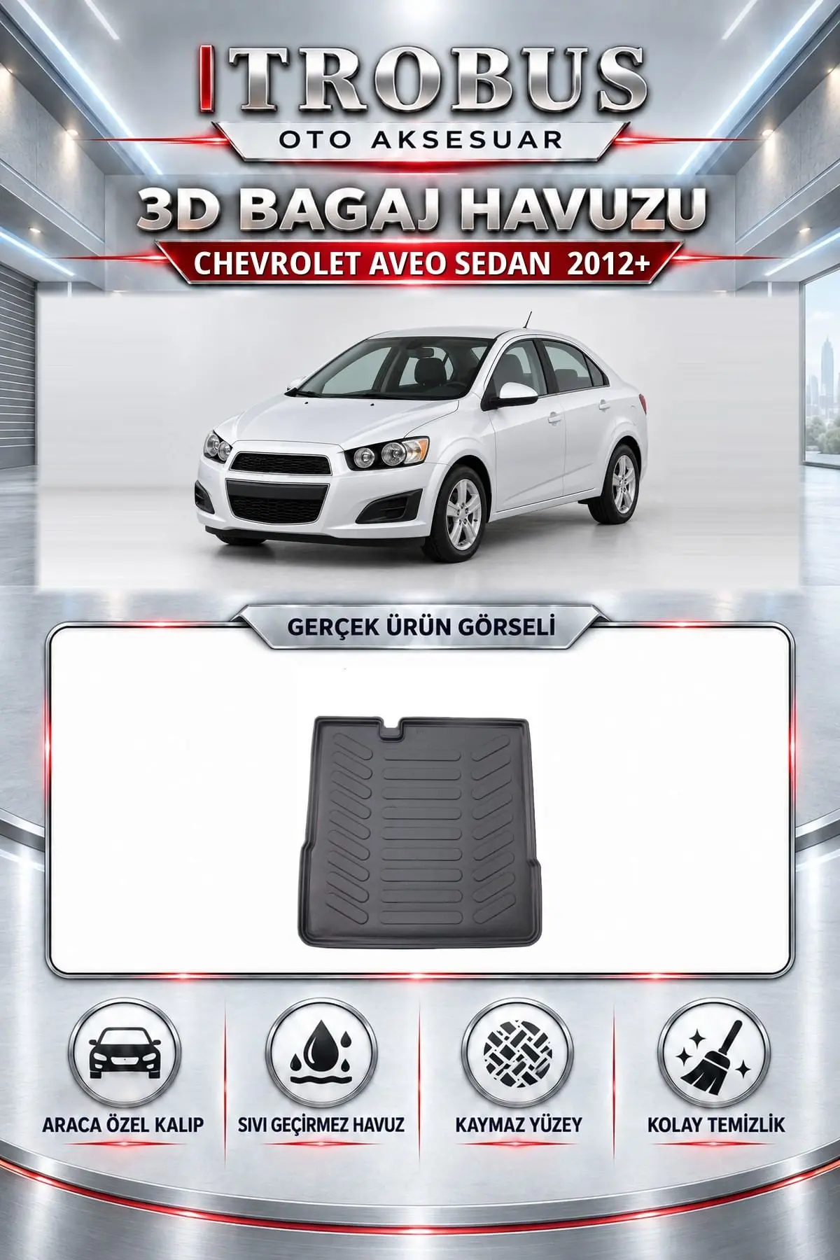 Chevrolet Aveo 2012 Sonrası Sedan Araca Özel 3D Bagaj Havuzu
