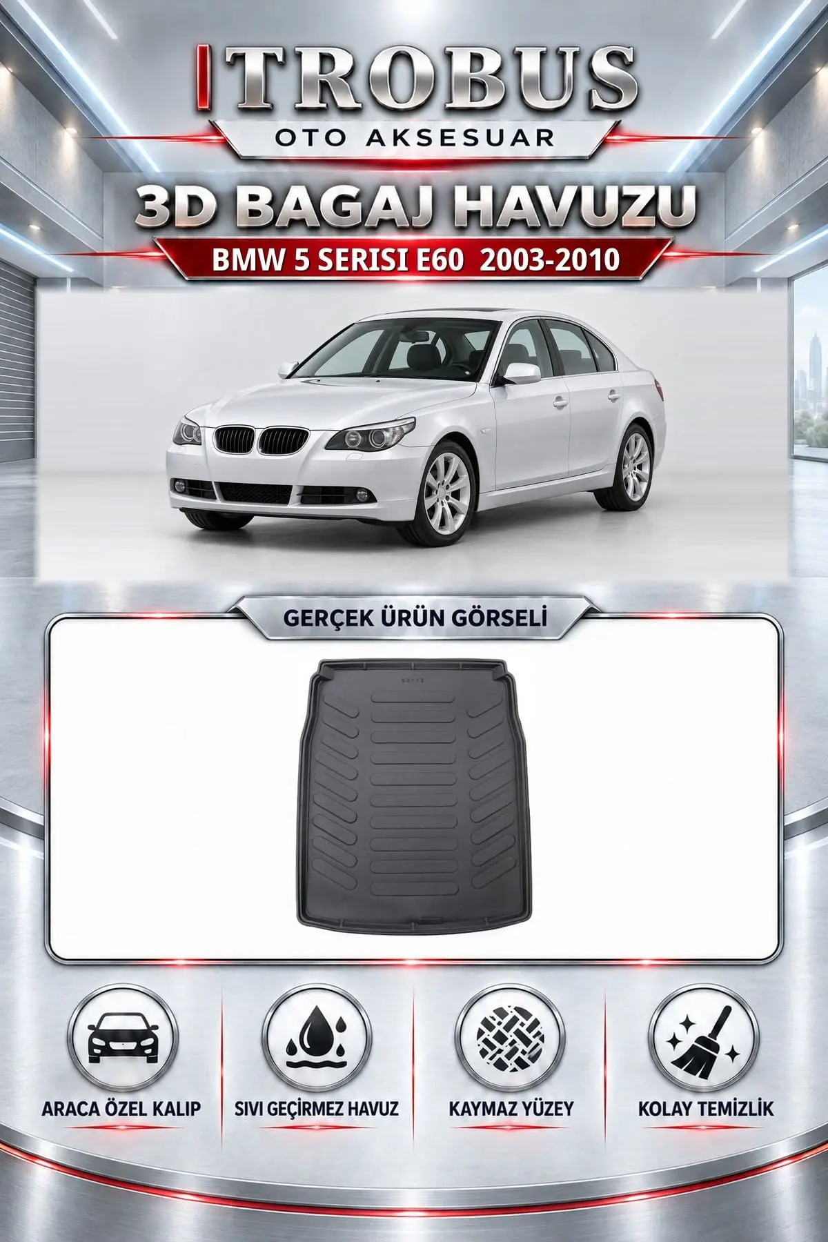 BMW 5 Serisi E60 2003-2010 Araca Özel 3D Bagaj Havuzu