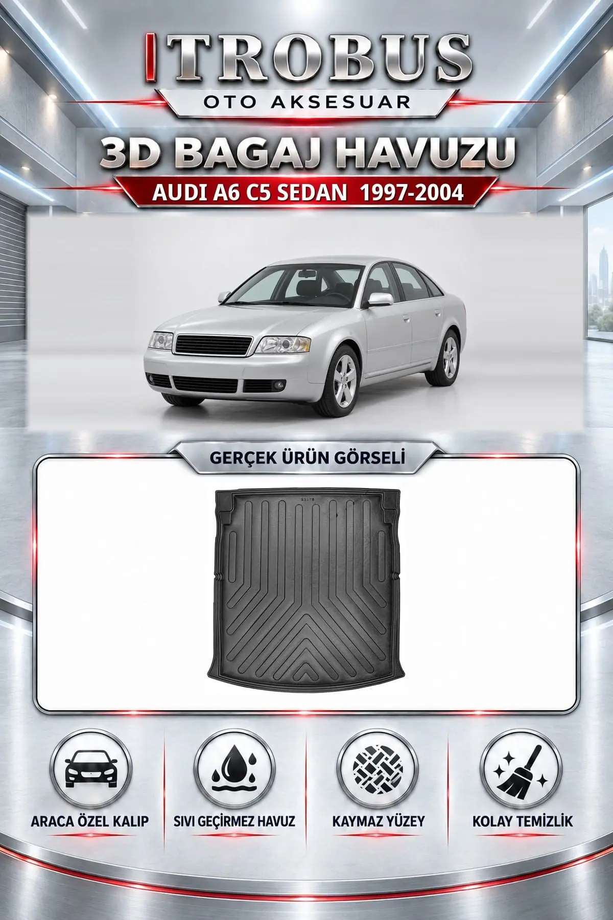 Audi A6 1997-2004 C5 Sedan Araca Özel 3D Bagaj Havuzu