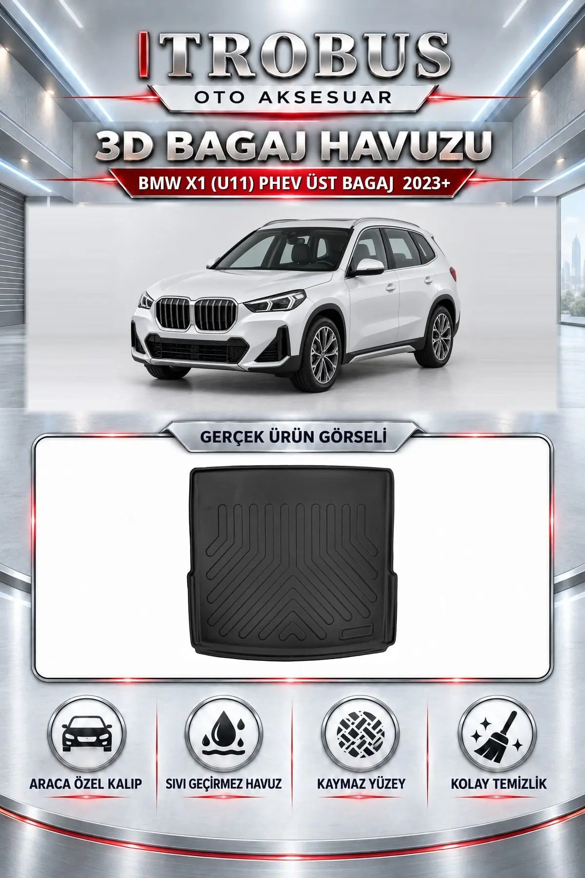 BMW X1 (U11) PHEV 2023 Sonrası Üst Bagaj Araca Özel 3D Bagaj Havuzu