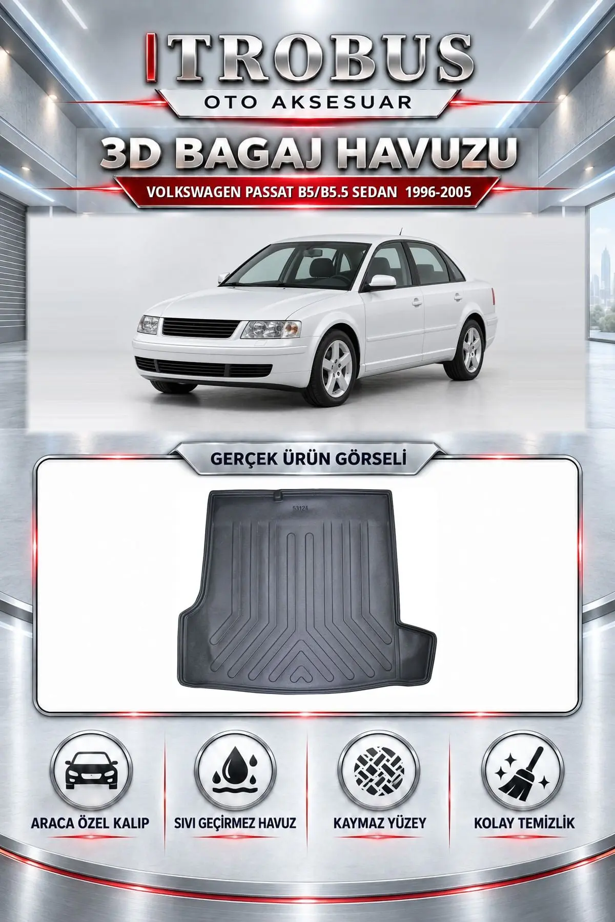 Volkswagen Passat B5/B5.5 1996-2005 Sedan Araca Özel 3D Bagaj Havuzu