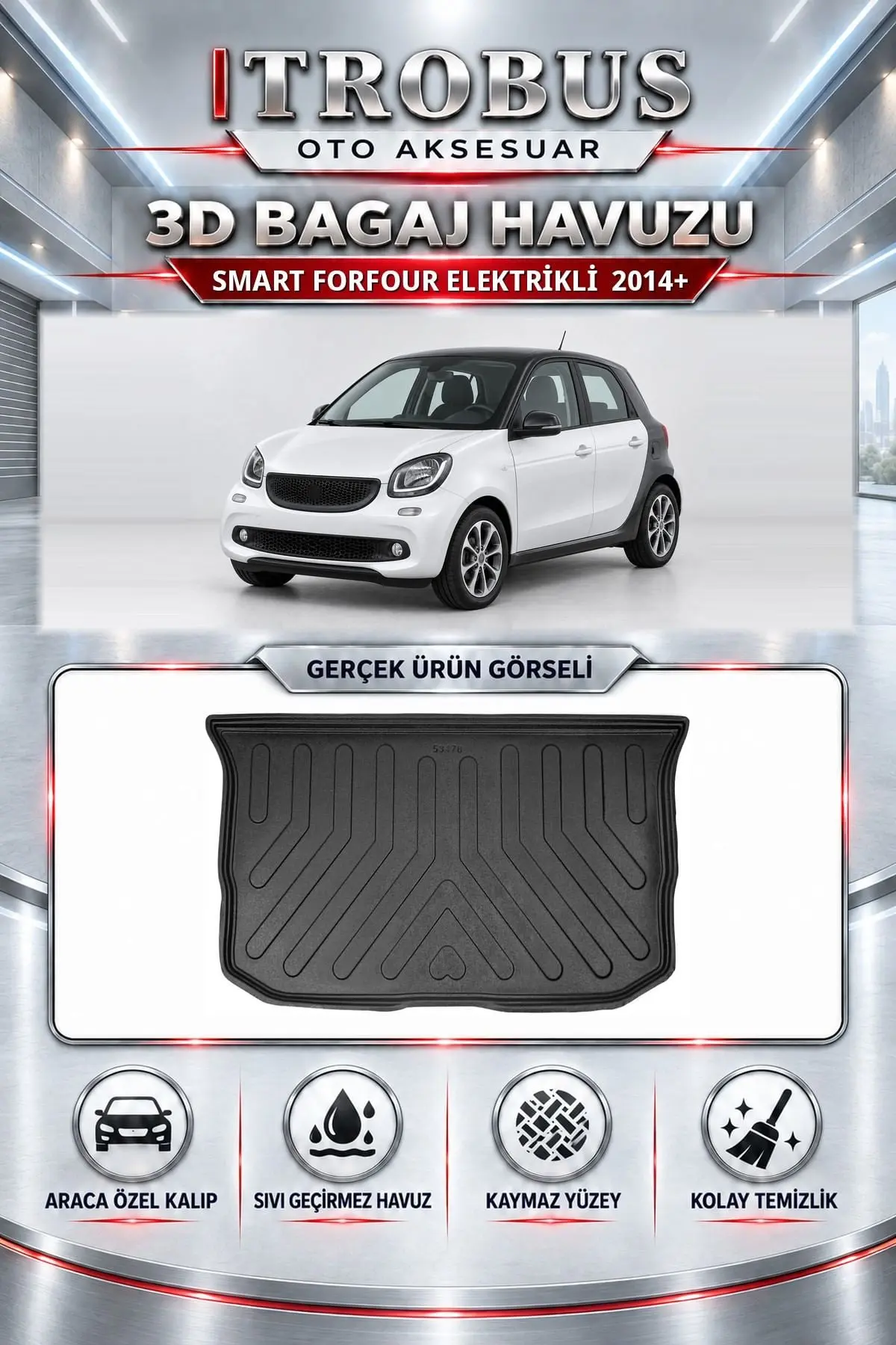 Smart ForFour Elektrikli 2014 Sonrası Araca Özel 3D Bagaj Havuzu