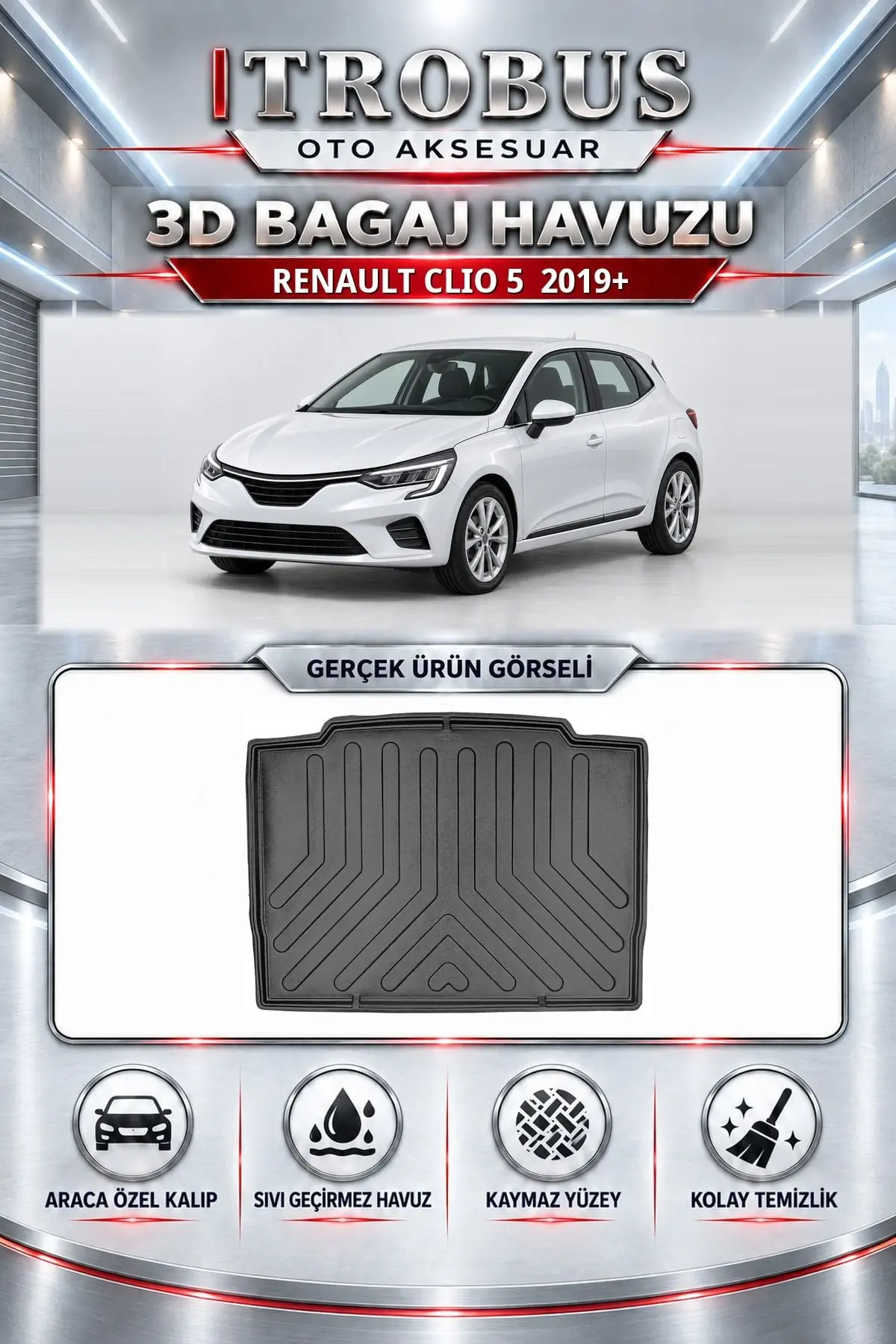 Renault Clio 5 2019 Sonrası Araca Özel 3D Bagaj Havuzu