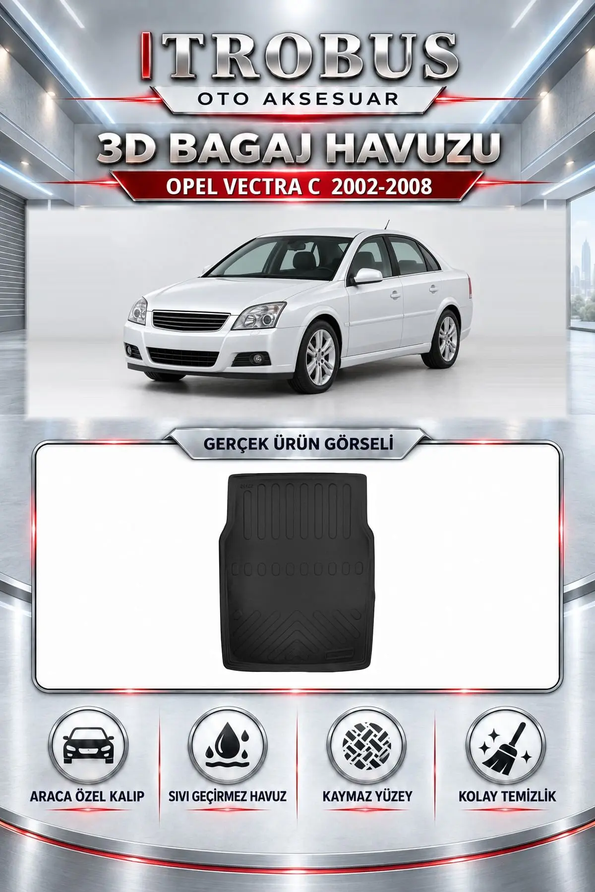 Opel Vectra C 2002-2008 Araca Özel 3D Bagaj Havuzu