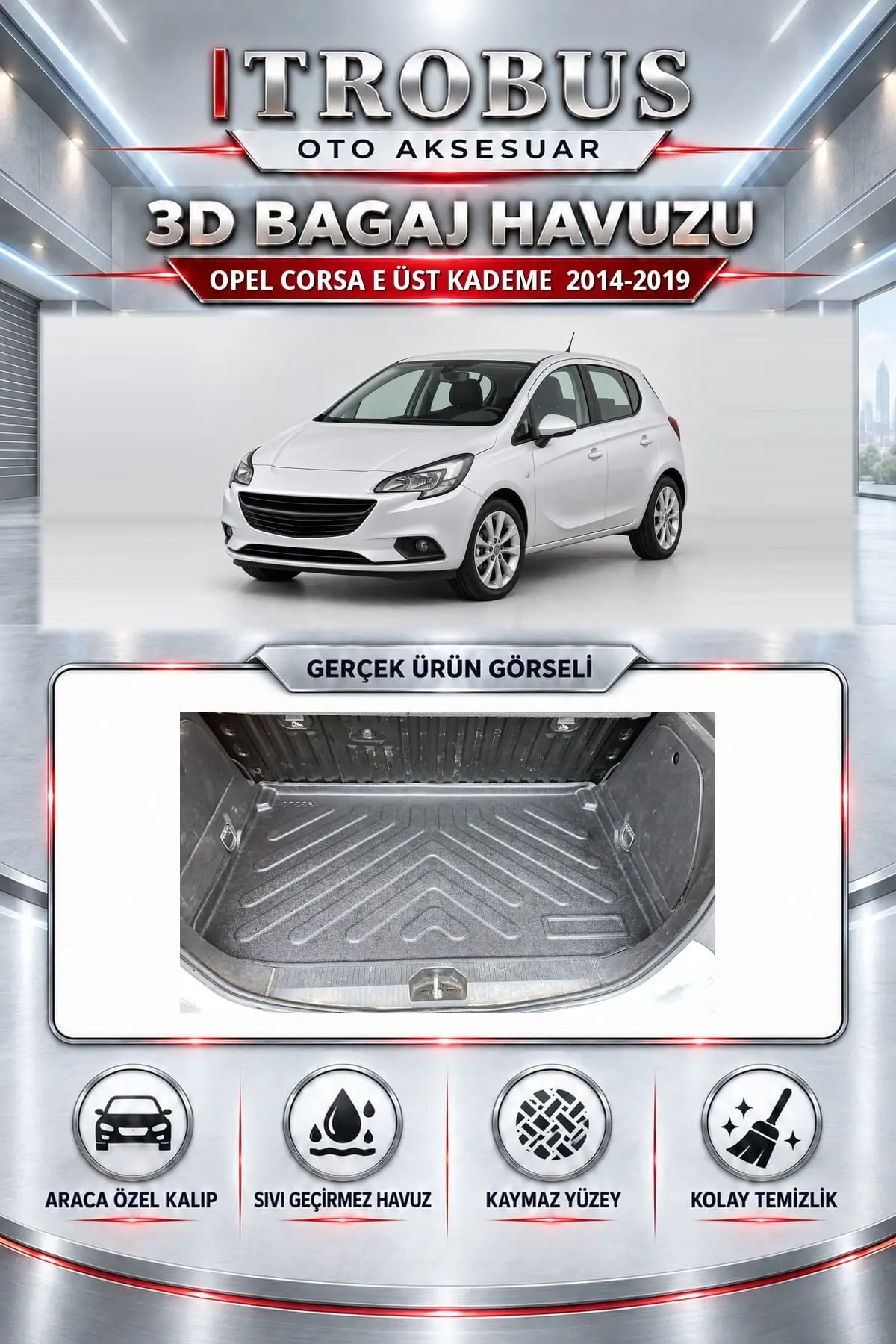 Opel Corsa E 2014-2019 Üst Kademe Araca Özel 3D Bagaj Havuzu