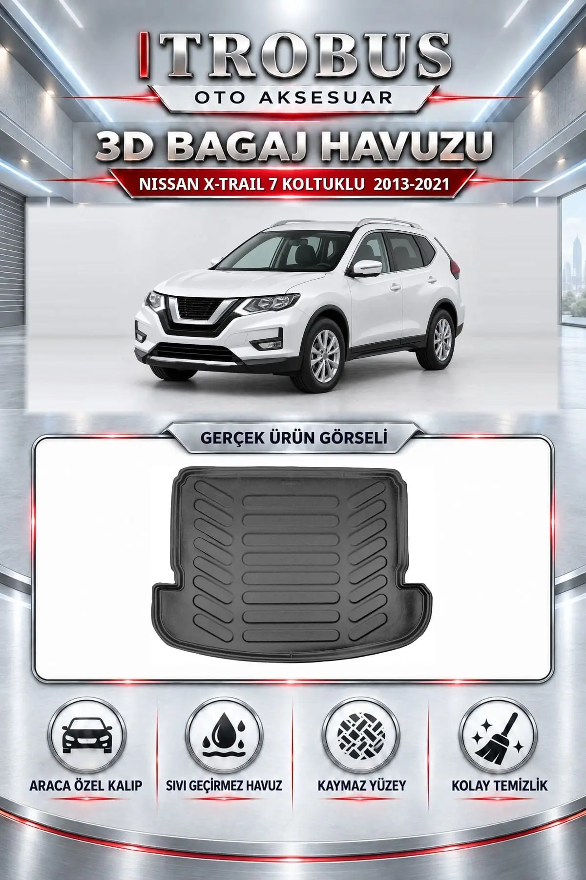 Nissan X-Trail 2013-2021 7 Koltuklu Araca Özel 3D Bagaj Havuzu
