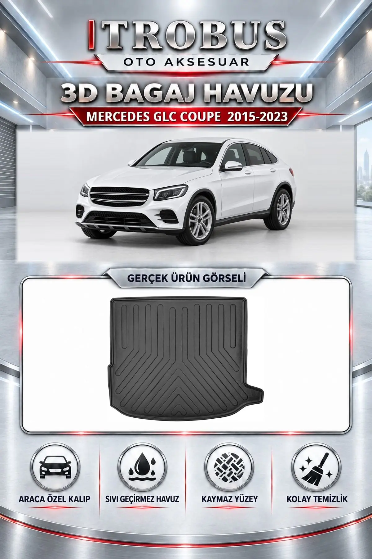 Mercedes-Benz GLC COUPE 2015-2023 Araca Özel 3D Bagaj Havuzu