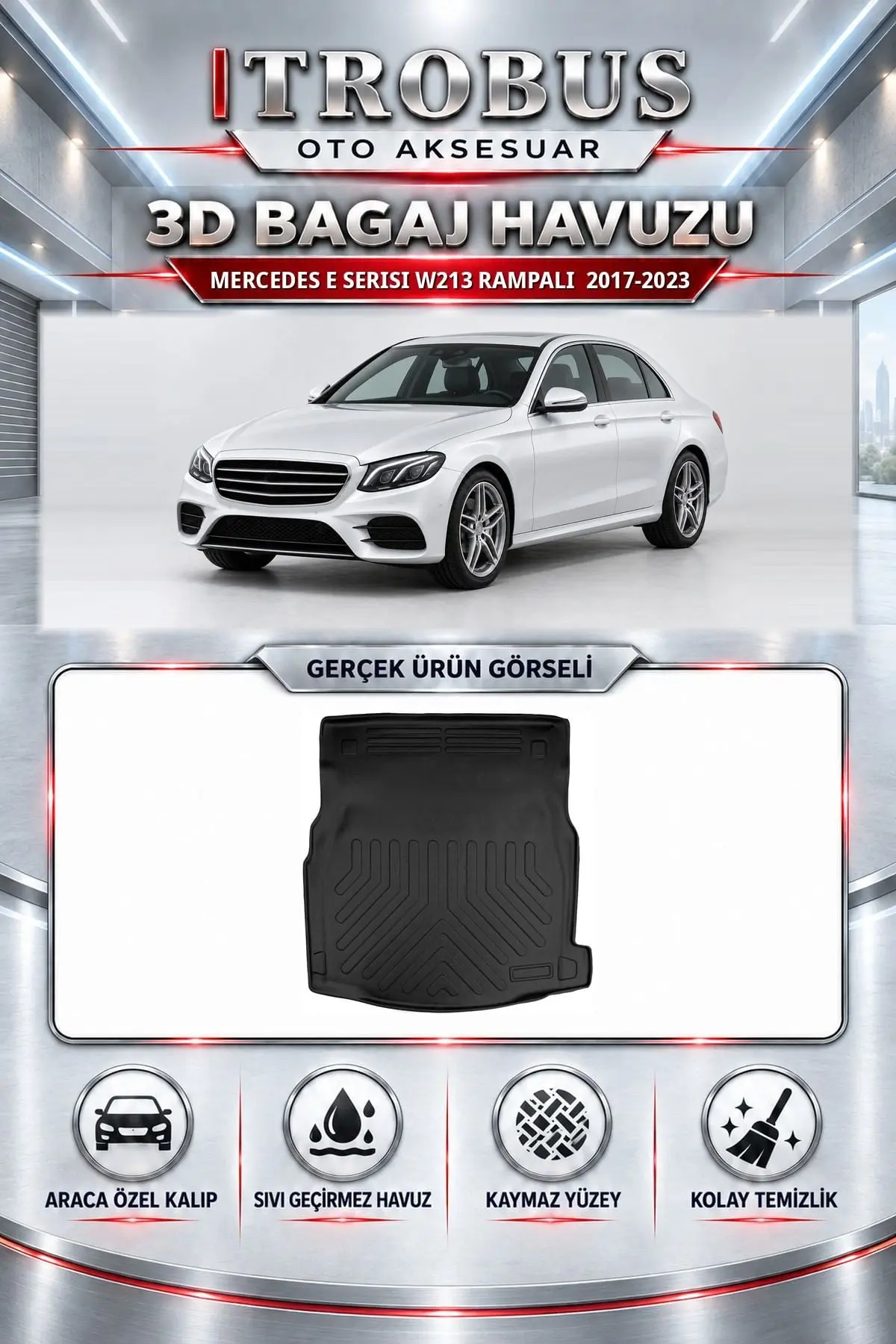 Mercedes-Benz E Serisi 2017-2023 W213 Rampalı Araca Özel 3D Bagaj Havuzu