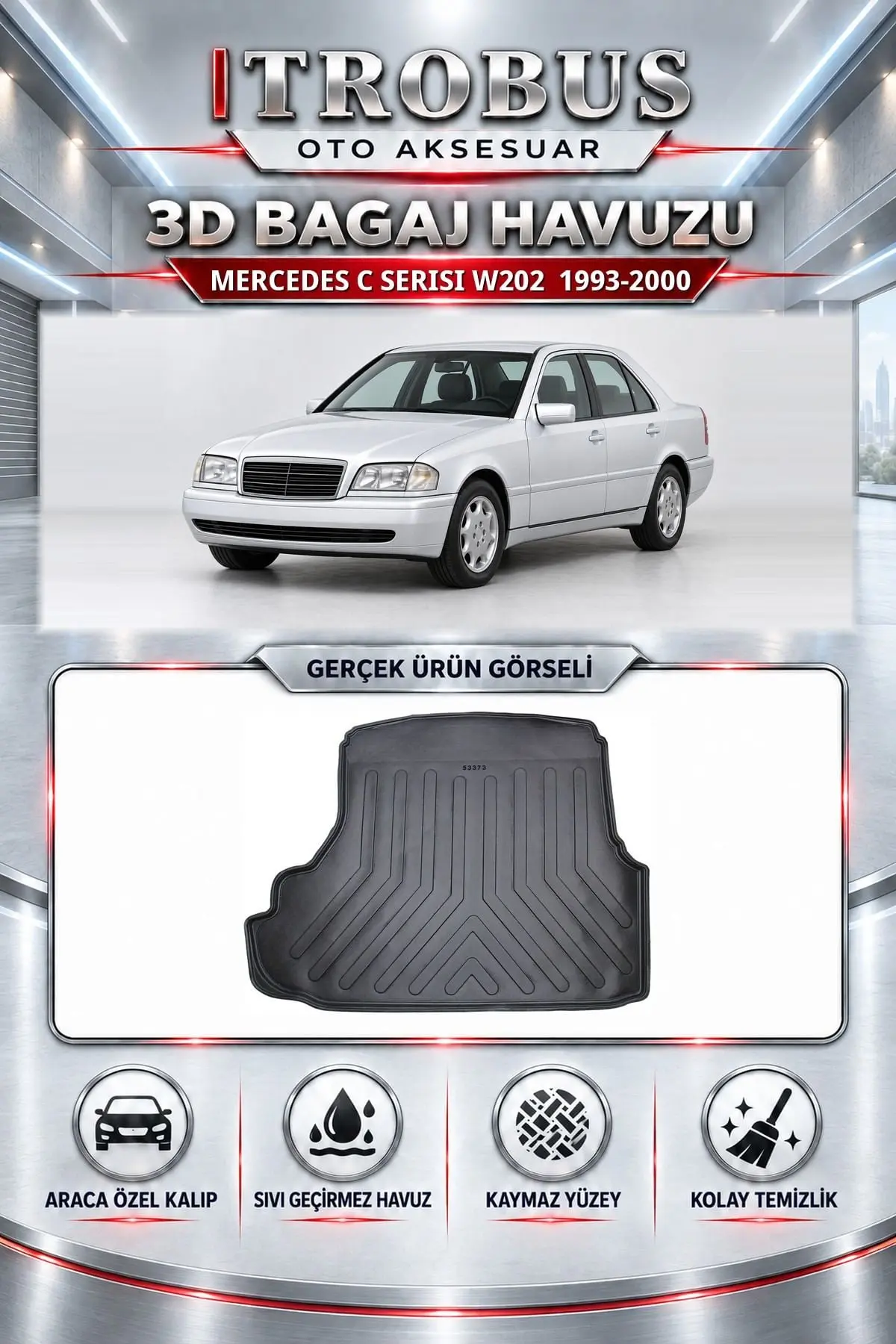 Mercedes-Benz C Serisi 1993-2000 W202 Araca Özel 3D Bagaj Havuzu
