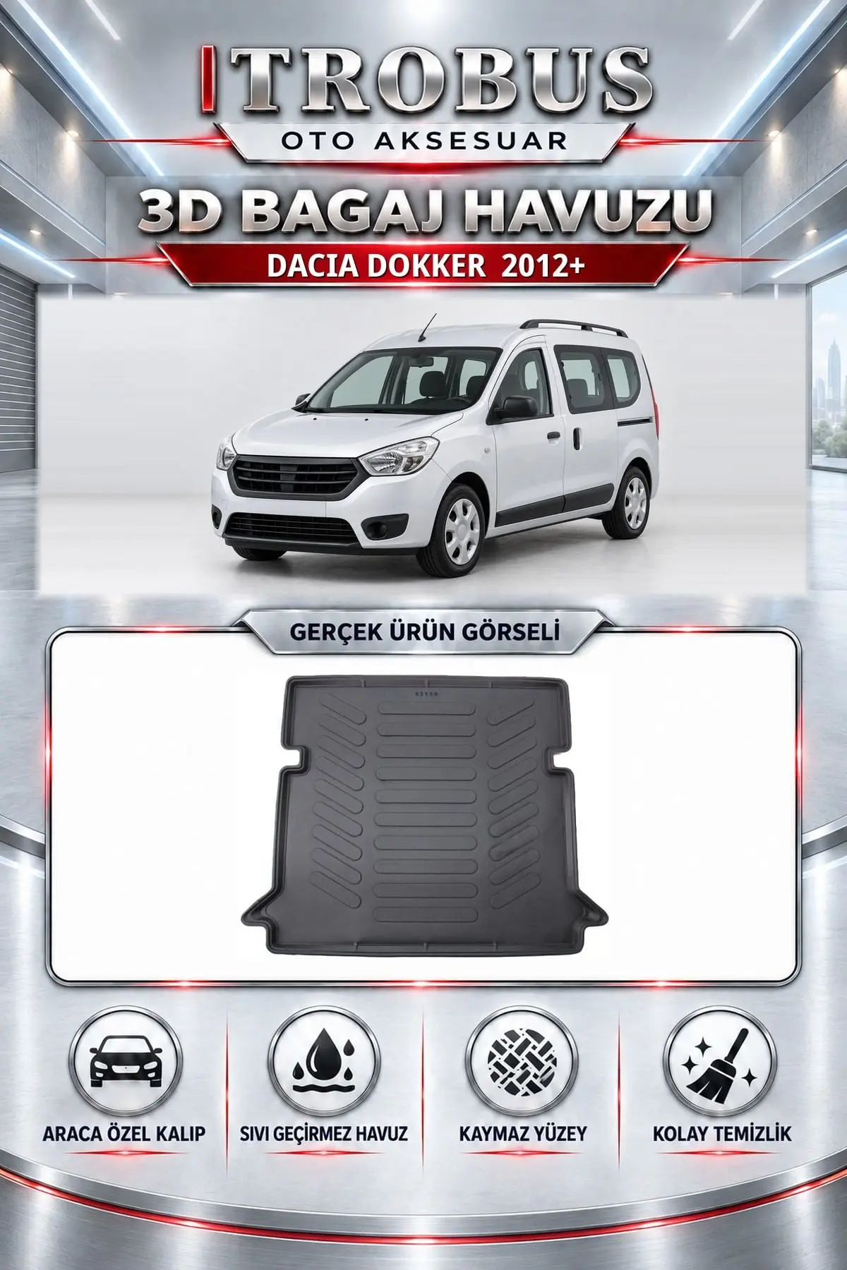 Dacia Dokker 2012 Sonrası Araca Özel 3D Bagaj Havuzu