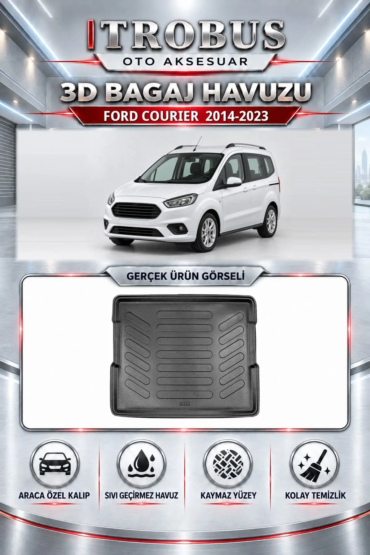 Ford Courier 2014-2023 Araca Özel 3D Bagaj Havuzu