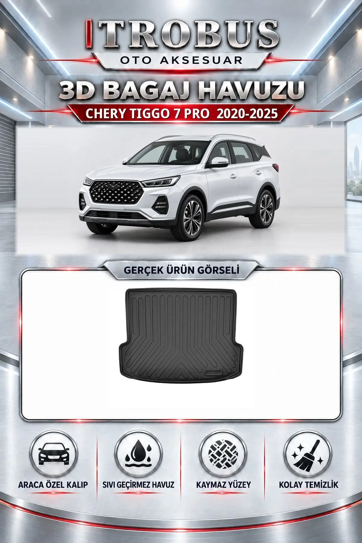 Chery Tiggo 7 Pro 2020-2025 Araca Özel 3D Bagaj Havuzu