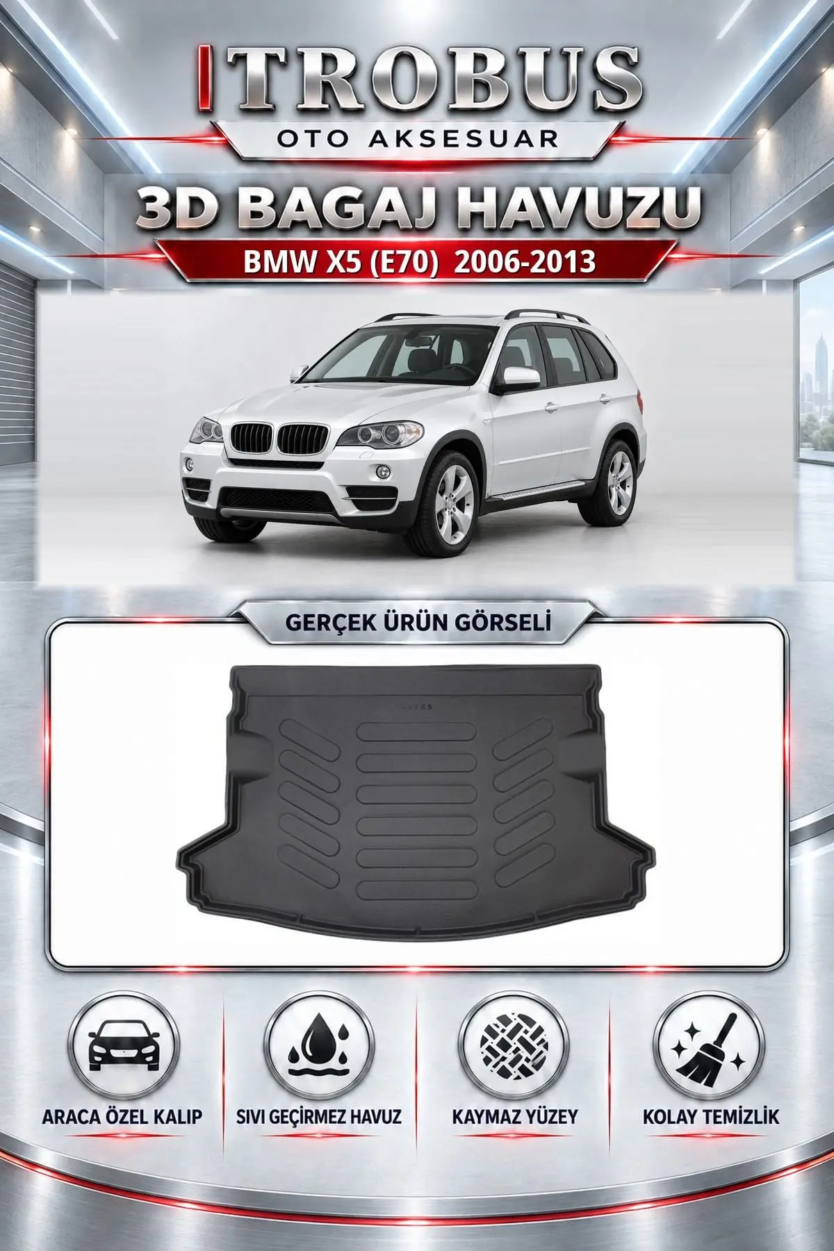BMW X5 (E70) 2006-2013 Araca Özel 3D Bagaj Havuzu
