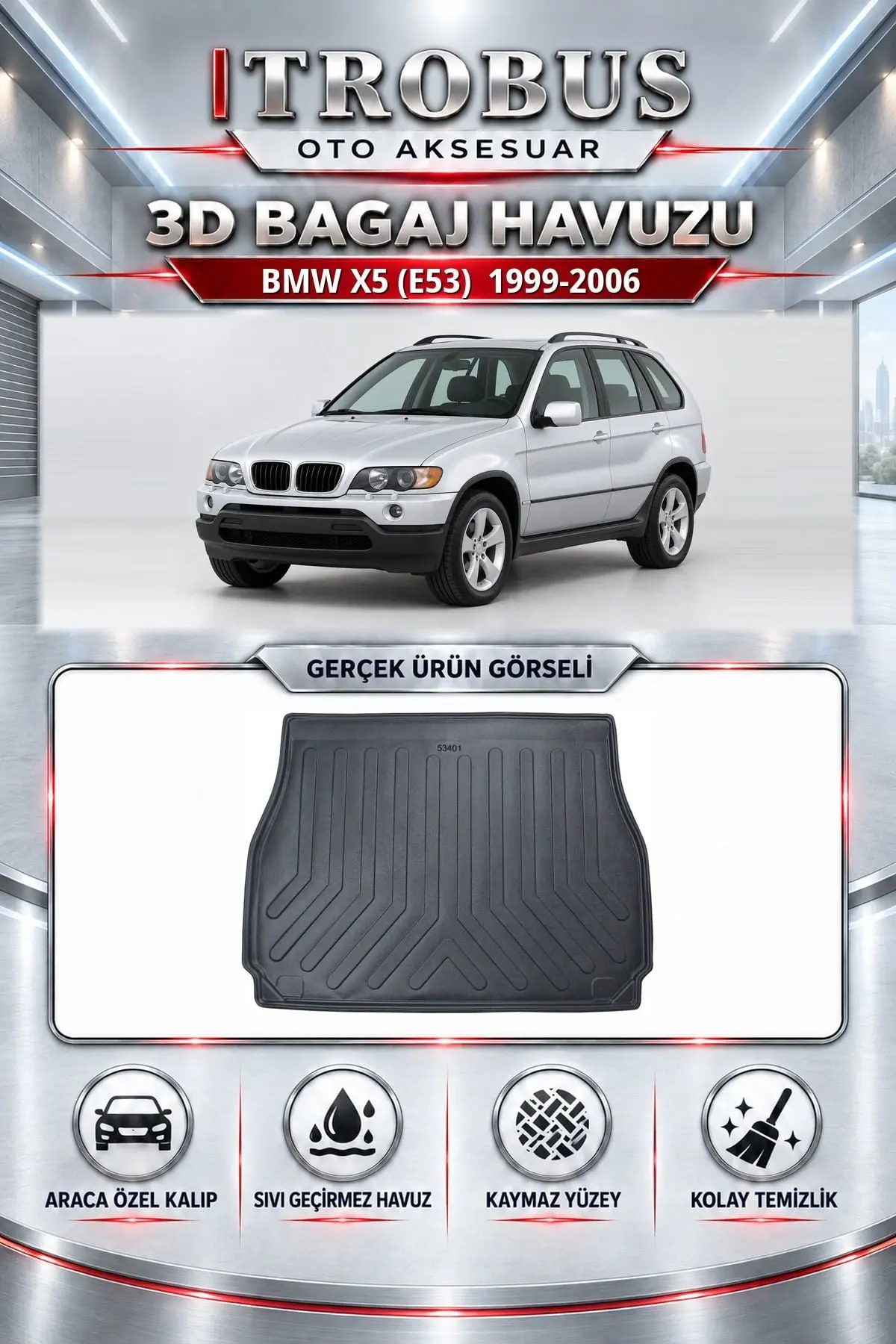 BMW X5 (E53) 1999-2006 Araca Özel 3D Bagaj Havuzu